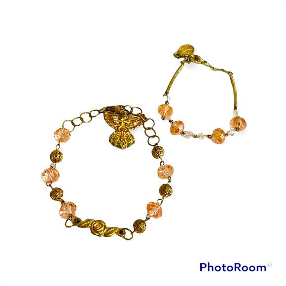 Vintage Jewelry - VINTAGE Czech Glass Pink Faceted Beaded Bracelet Jewelry Set